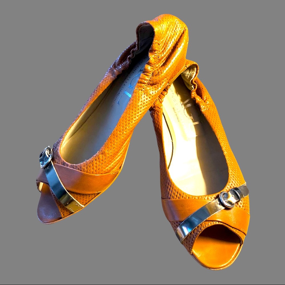 COPY - AGL Tan Perforated Leather Wedge Flats 39/8.5-9